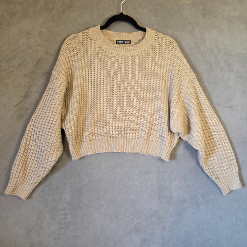 Chunky Cropped Sweater Women's Small Shaker Stitch Oversized Minimalist Cozy